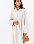 Stripe Linen Abaya in Beige with Button Closing RTW