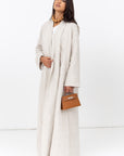 Stripe Linen Abaya in Beige with Button Closing RTW