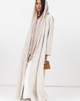 Stripe Linen Abaya in Beige with Button Closing RTW