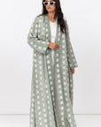 Loose Cut Abaya in Square Pattern Linen  RTW