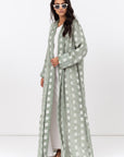 Loose Cut Abaya in Square Pattern Linen  RTW