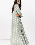 Loose Cut Abaya in Square Pattern Linen  RTW