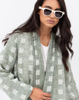 Loose Cut Abaya in Square Pattern Linen  RTW