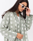 Loose Cut Abaya in Square Pattern Linen  RTW
