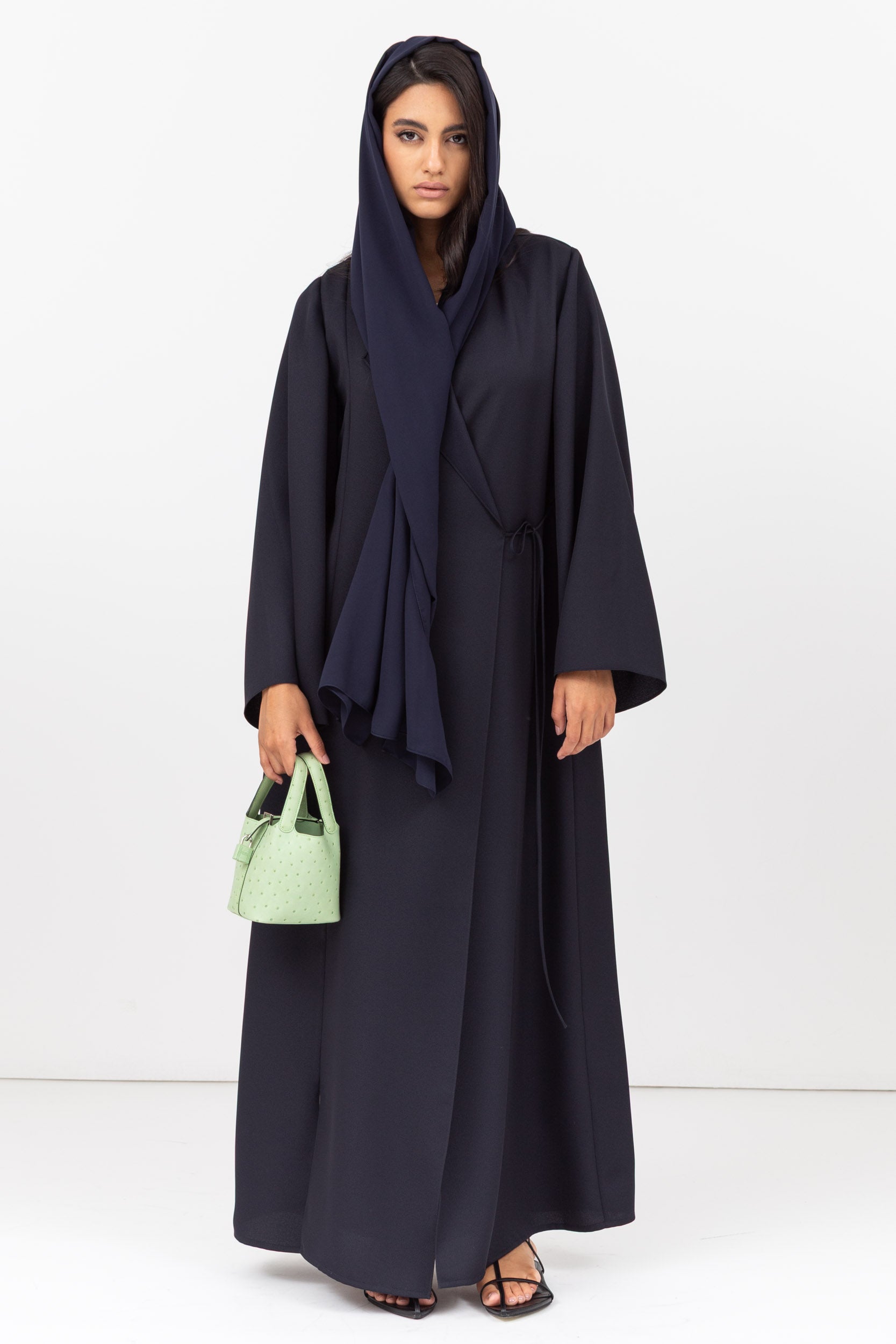 Side Tie Abaya in Navy blue