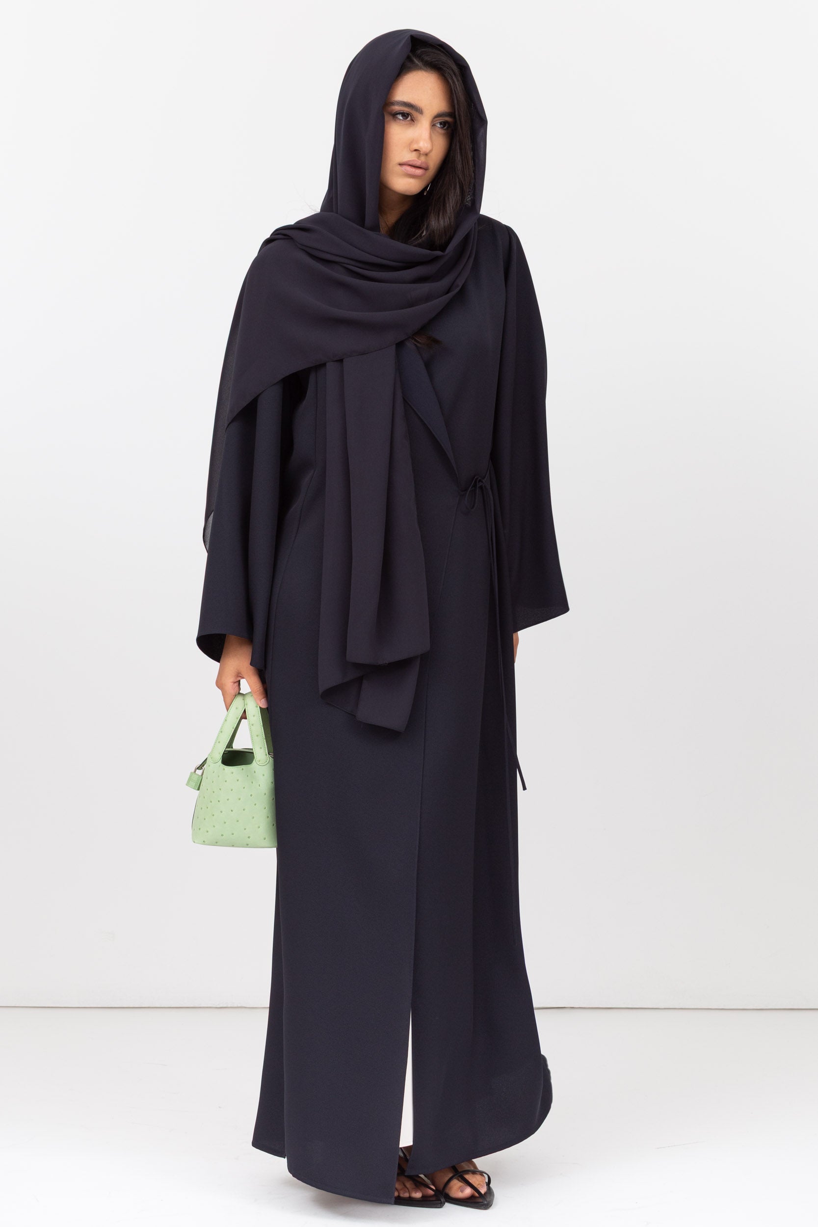Side Tie Abaya in Navy blue