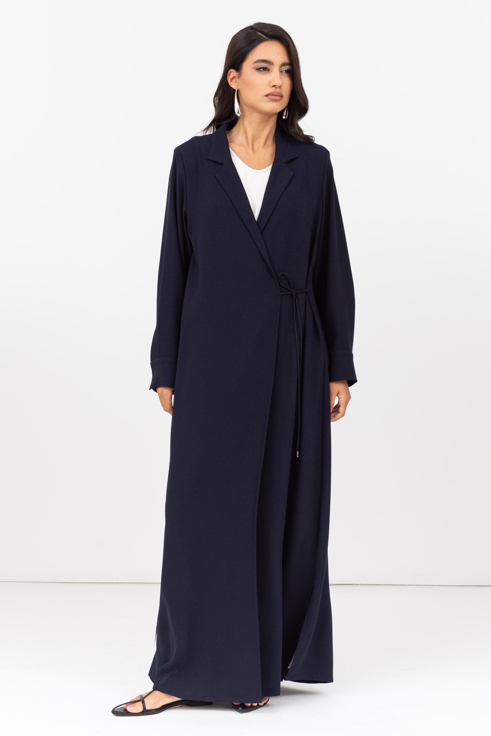 Tie-String Cuff Abaya in Navy Blue