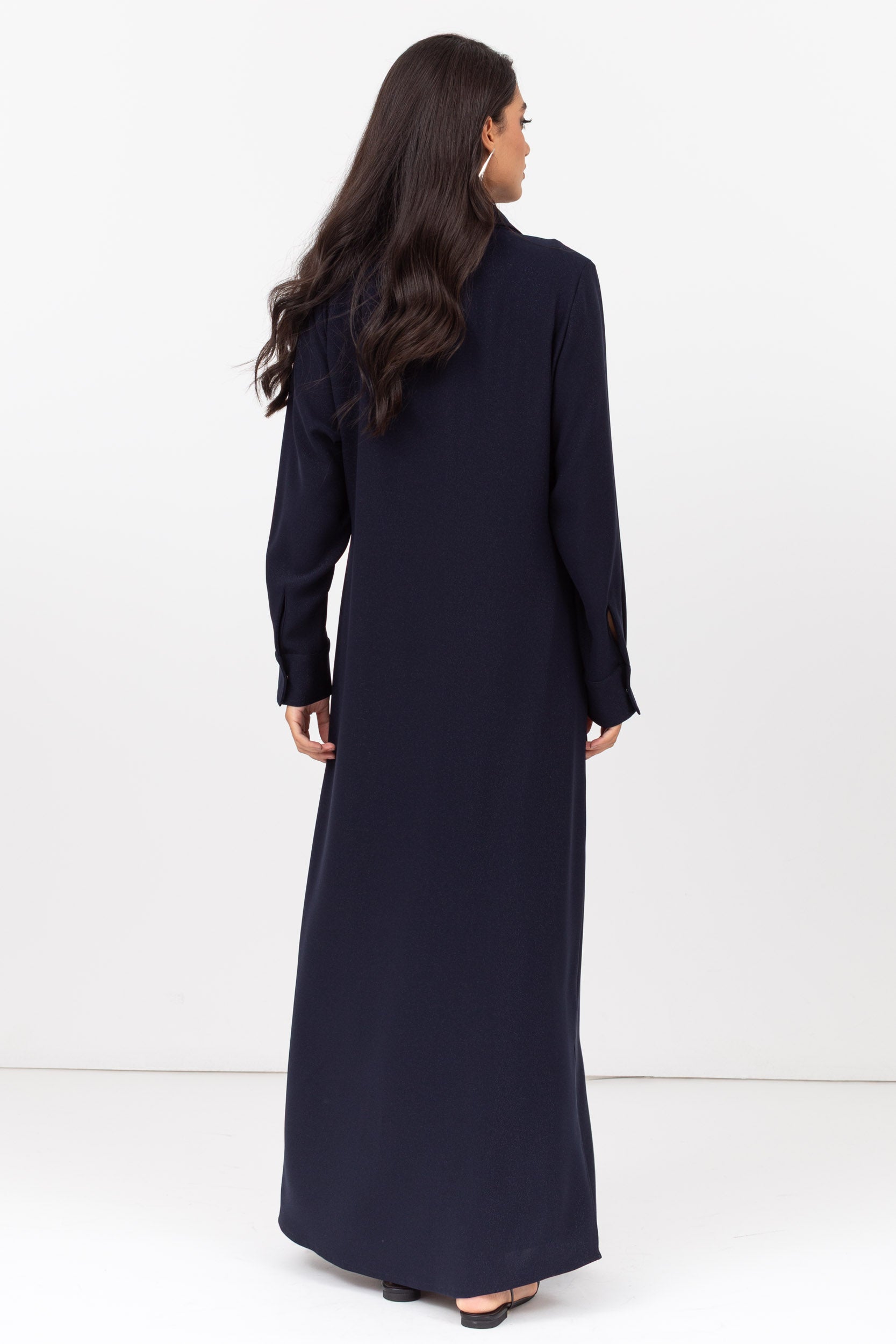 Tie-String Cuff Abaya in Navy Blue