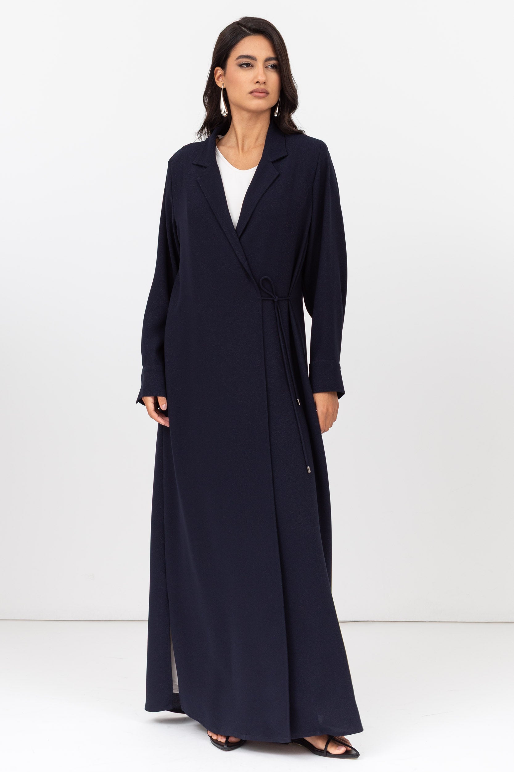 Tie-String Cuff Abaya in Navy Blue