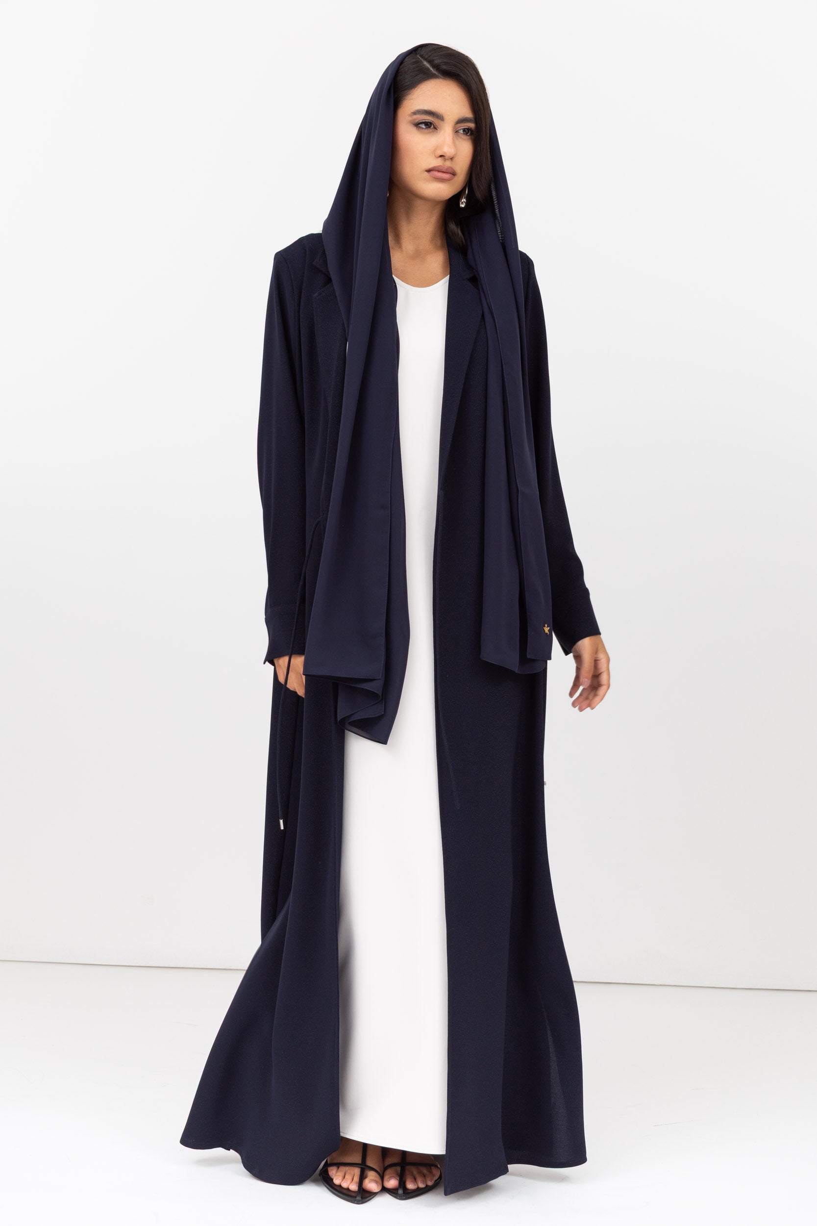 Tie-String Cuff Abaya in Navy Blue