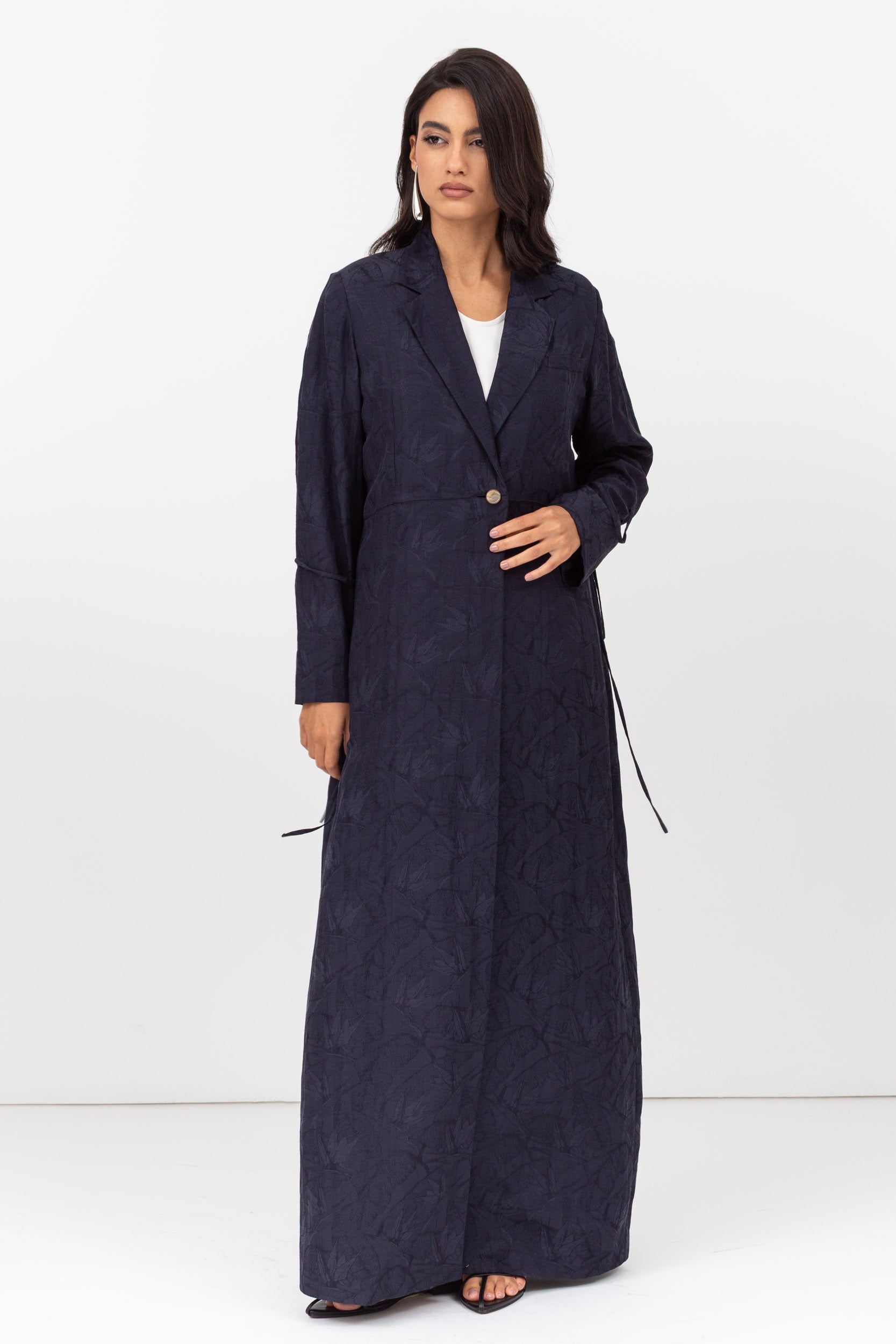 Suit Abaya in Navy Blue Jacquard Linen