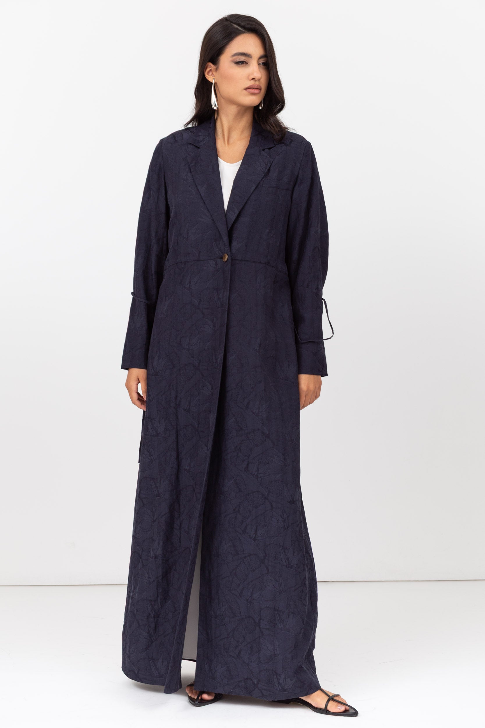 Suit Abaya in Navy Blue Jacquard Linen