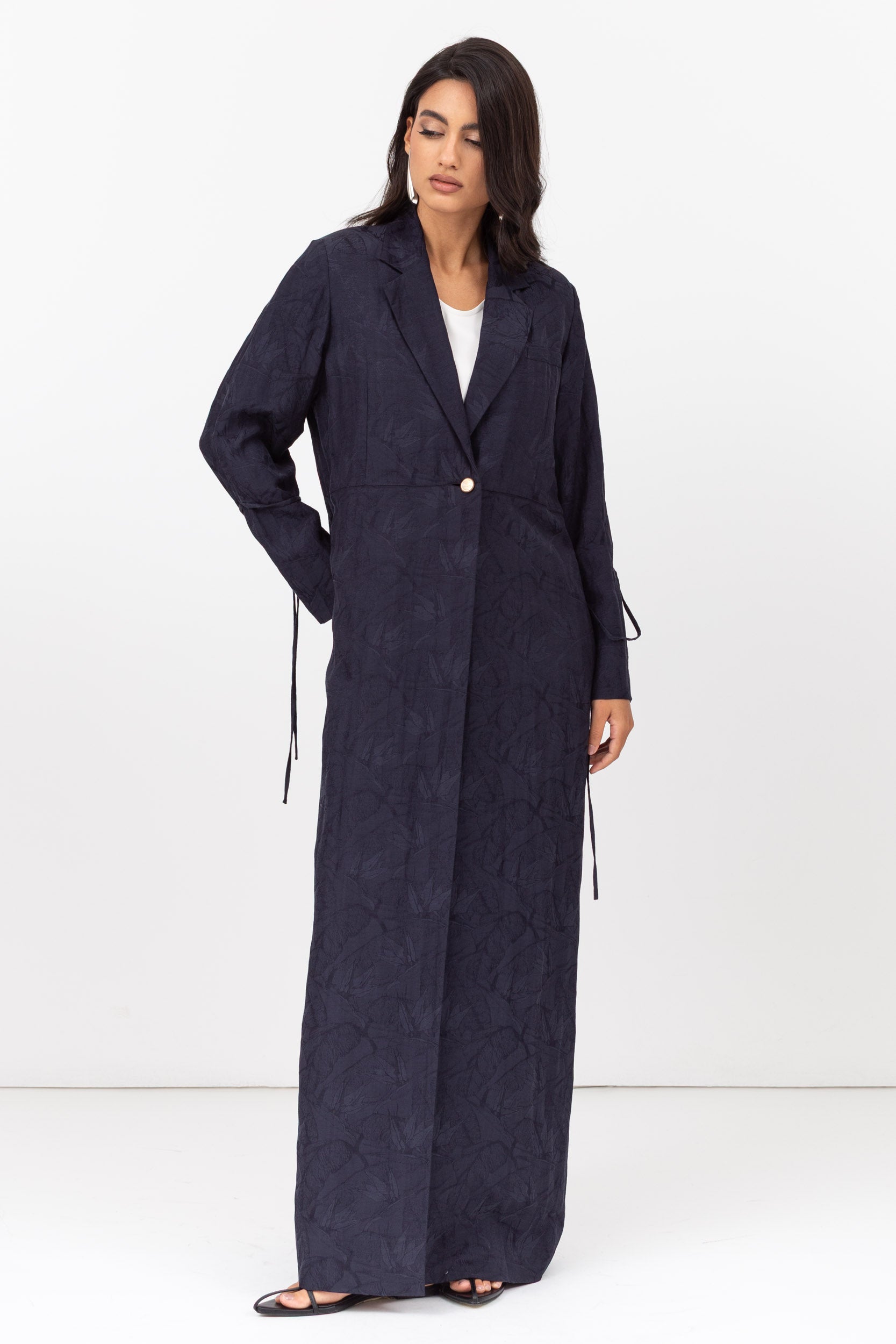 Suit Abaya in Navy Blue Jacquard Linen