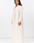 Double Button Textured Tensil Abaya in Creme