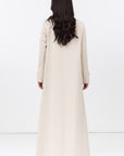 Double Button Textured Tensil Abaya in Creme