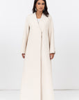 Double Button Textured Tensil Abaya in Creme
