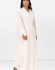 Double Button Textured Tensil Abaya in Creme