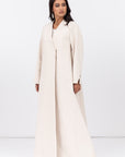 Double Button Textured Tensil Abaya in Creme