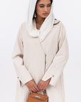 Double Button Textured Tensil Abaya in Creme