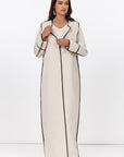 Structured Abaya in Creme with Black Piping Details
