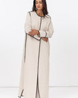 Structured Abaya in Creme with Black Piping Details