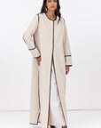 Structured Abaya in Creme with Black Piping Details