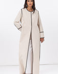 Structured Abaya in Creme with Black Piping Details