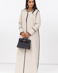 Structured Abaya in Creme with Black Piping Details