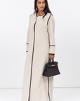 Structured Abaya in Creme with Black Piping Details