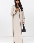 Structured Abaya in Creme with Black Piping Details