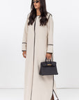 Structured Abaya in Creme with Black Piping Details