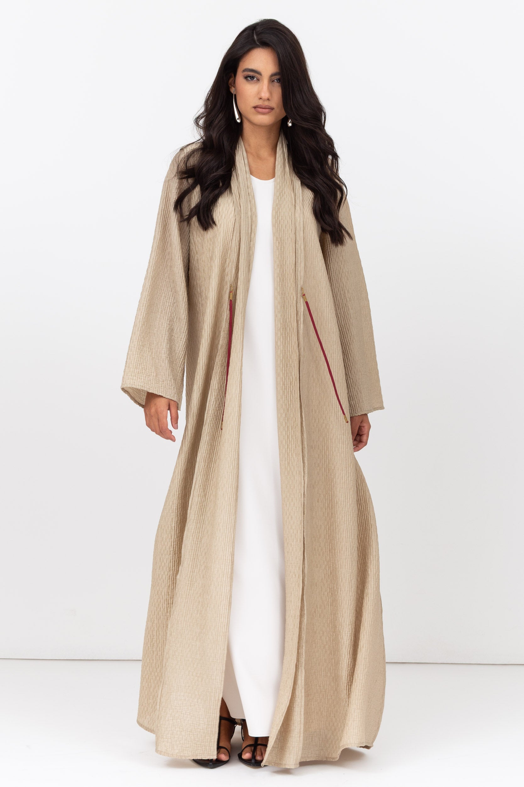 Textured Tencel Linen Abaya with Japanese String Tie