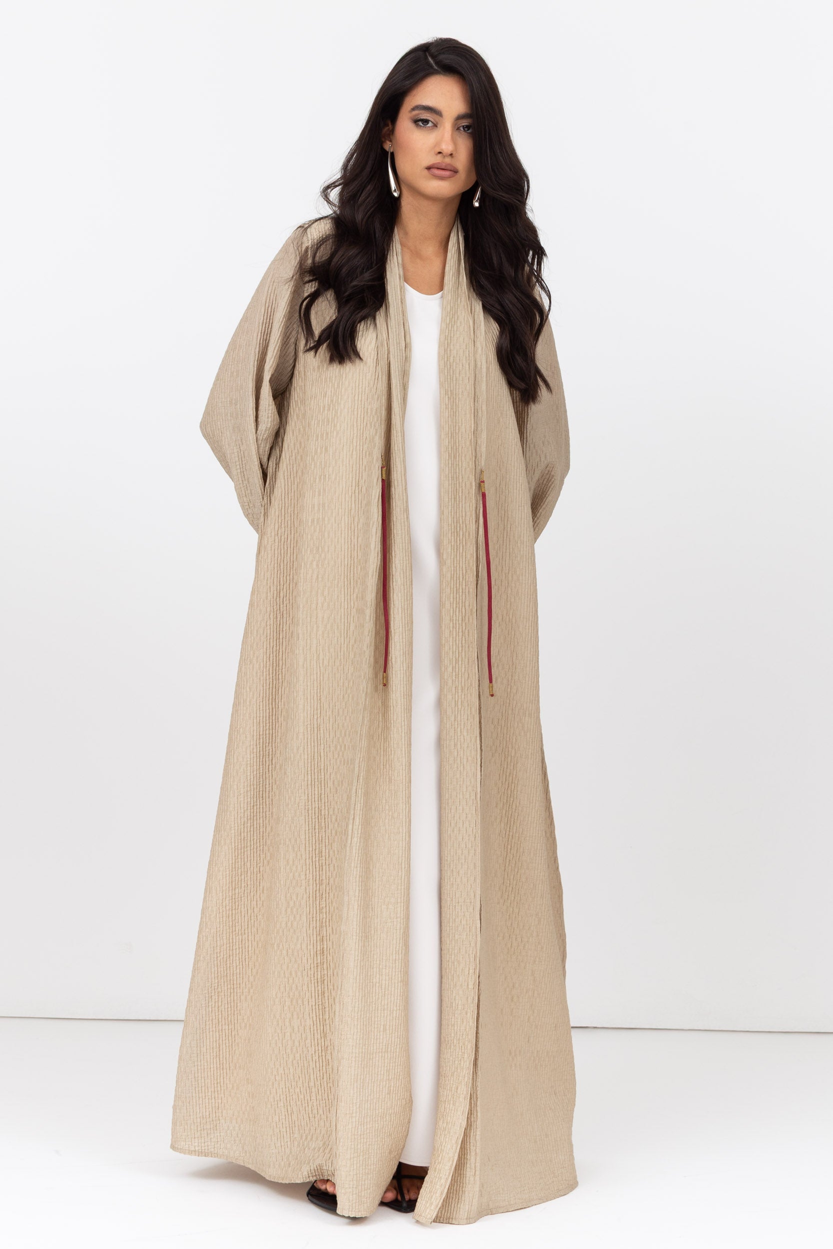 Textured Tencel Linen Abaya with Japanese String Tie
