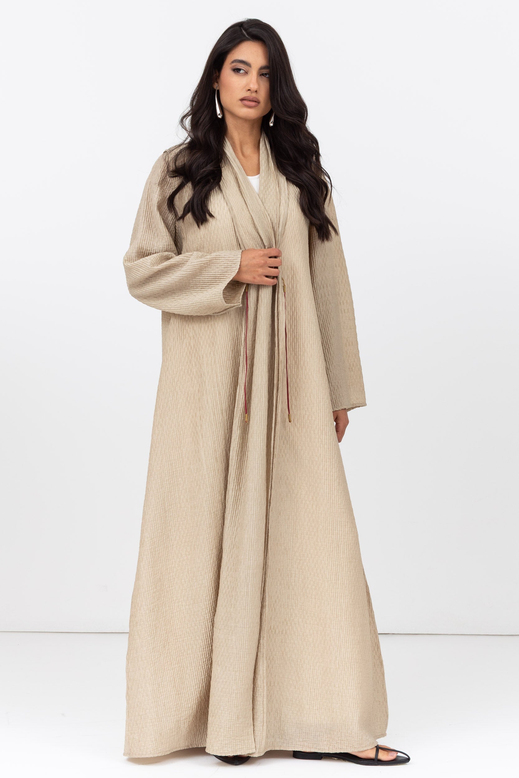 Textured Tencel Linen Abaya with Japanese String Tie