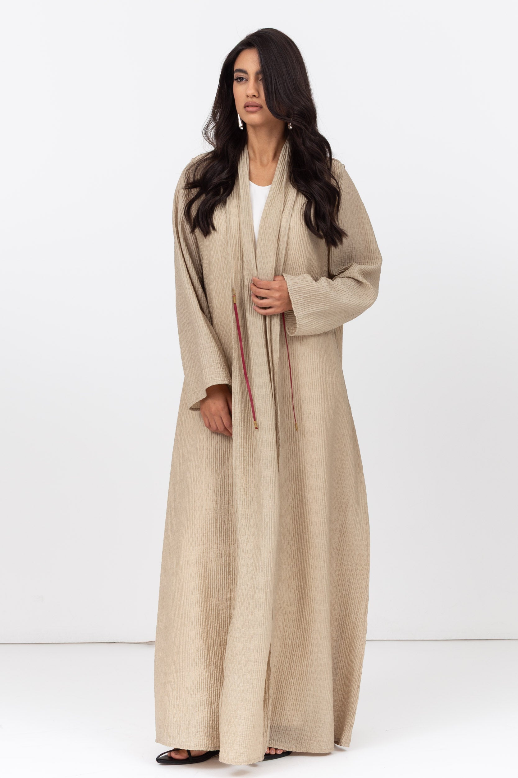 Textured Tencel Linen Abaya with Japanese String Tie