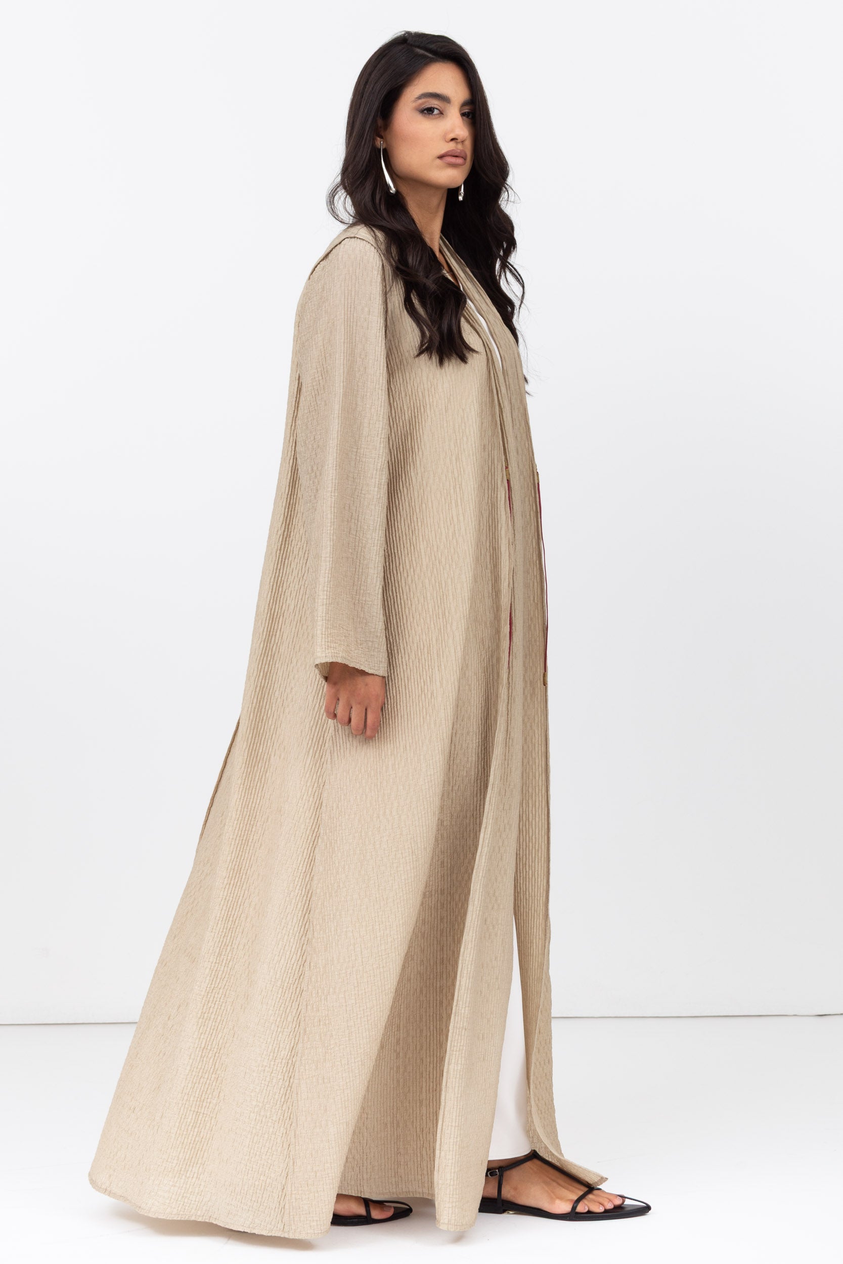 Textured Tencel Linen Abaya with Japanese String Tie