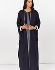 Butterfly Abaya in Navy Blue with Off White Details RTW
