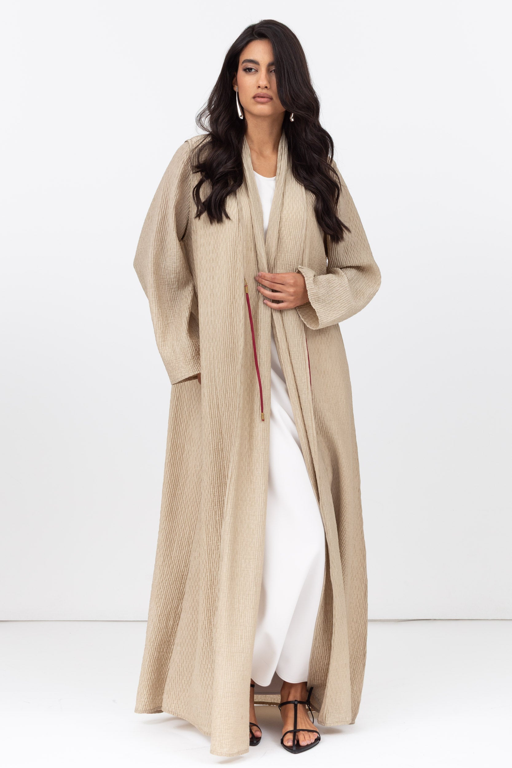 Textured Tencel Linen Abaya with Japanese String Tie