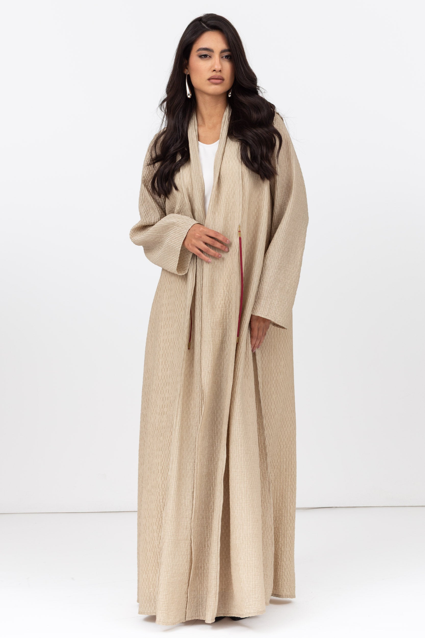 Textured Tencel Linen Abaya with Japanese String Tie