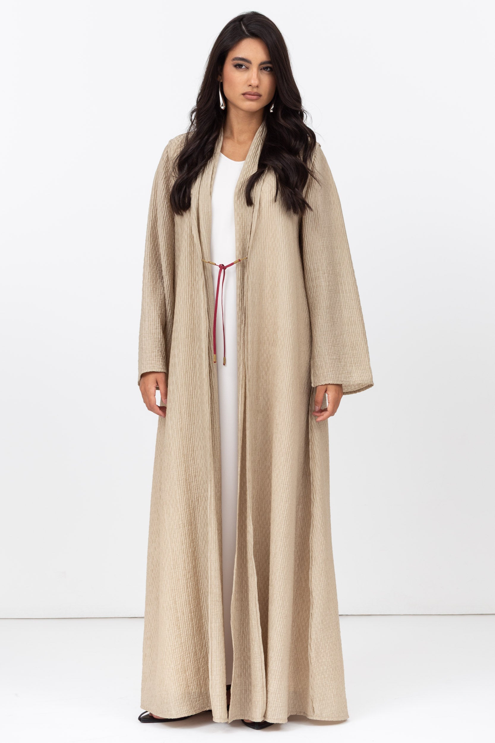 Textured Tencel Linen Abaya with Japanese String Tie
