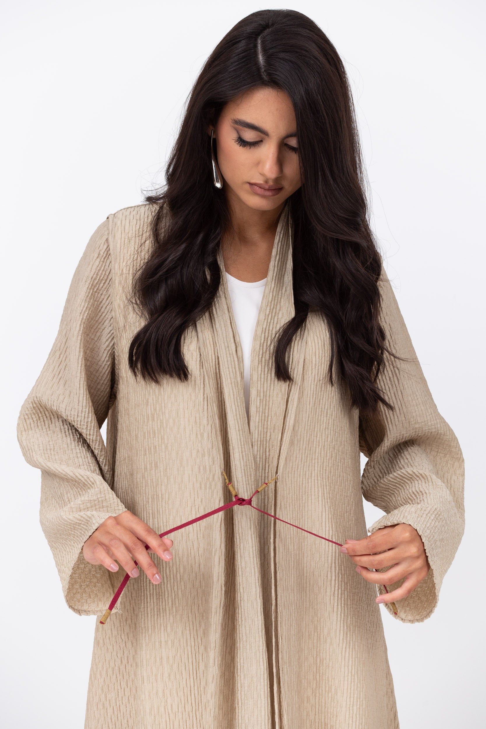 Textured Tencel Linen Abaya with Japanese String Tie