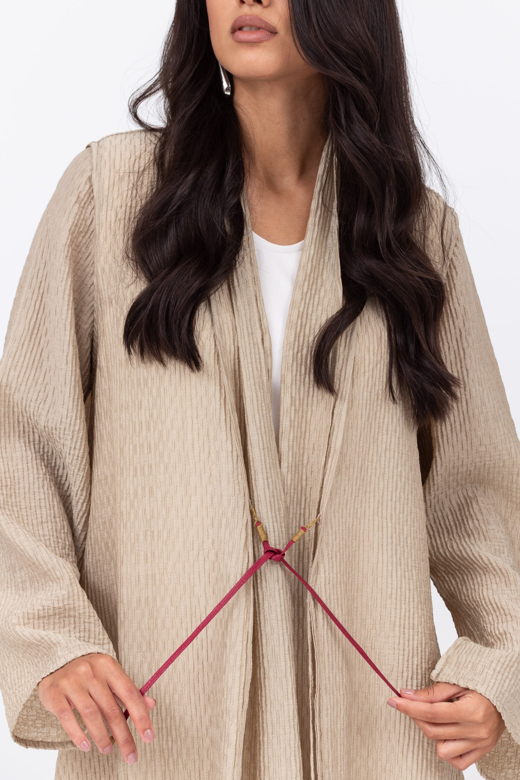 Textured Tencel Linen Abaya with Japanese String Tie