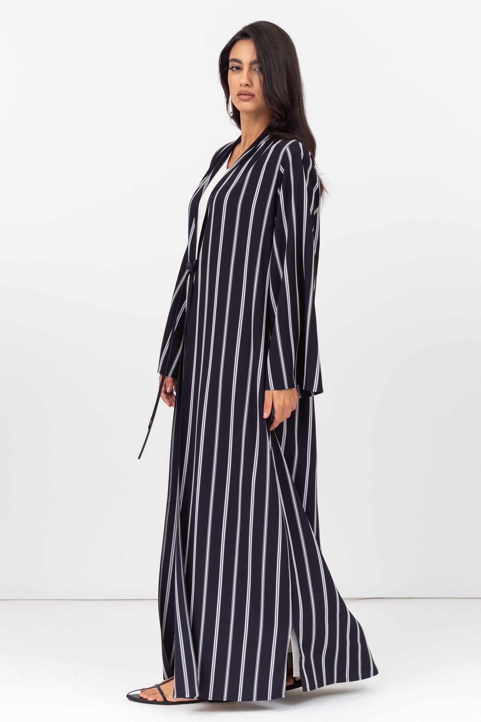 Stripe Abaya in Navy Blue and White RTW