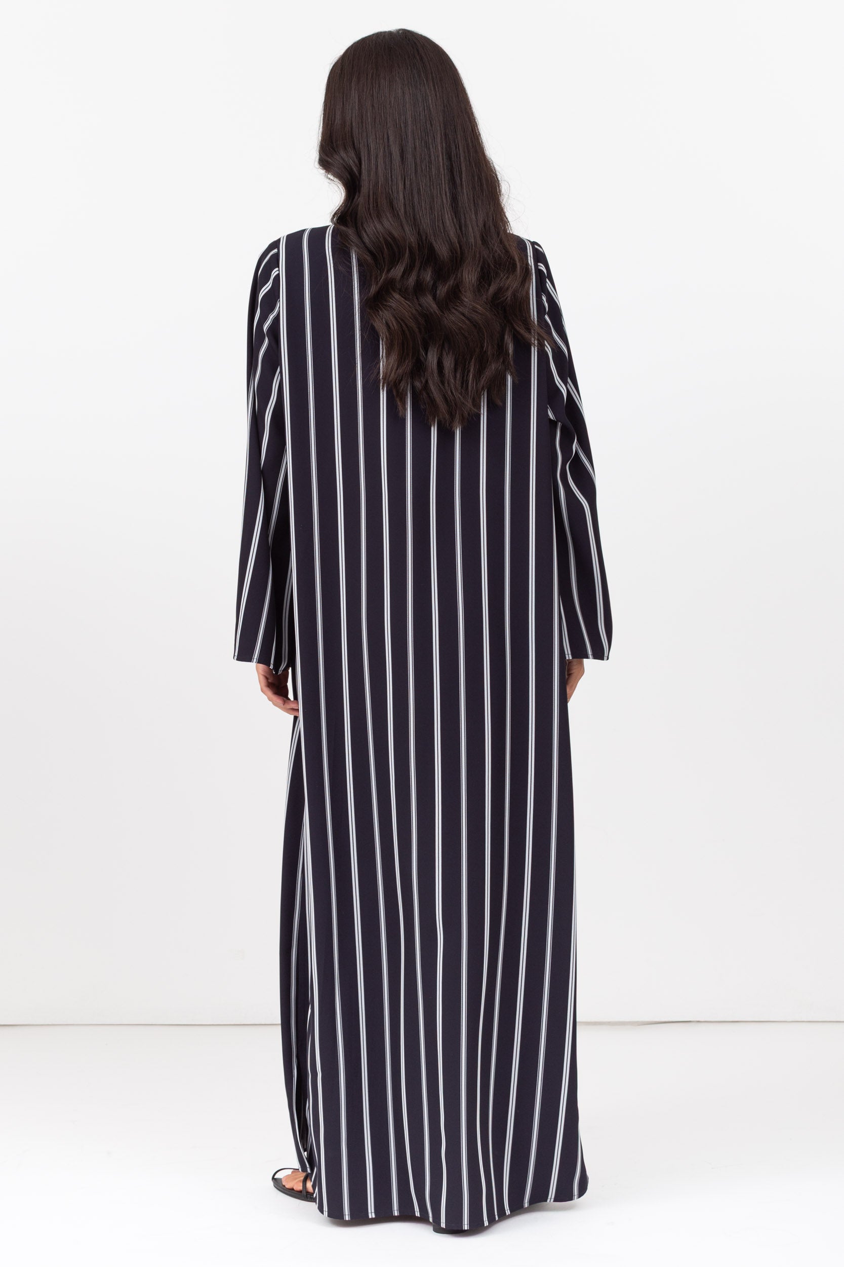 Stripe Abaya in Navy Blue and White RTW