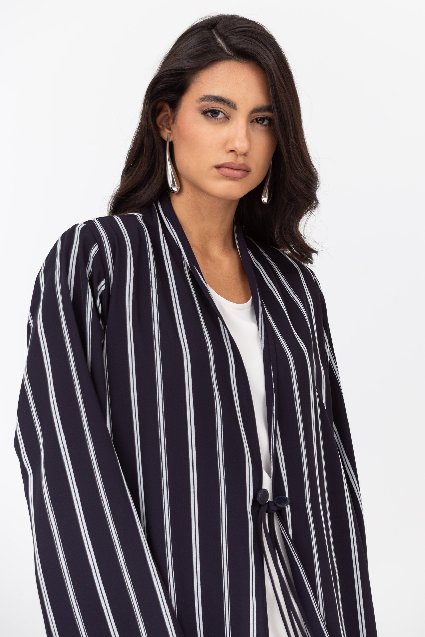 Stripe Abaya in Navy Blue and White RTW