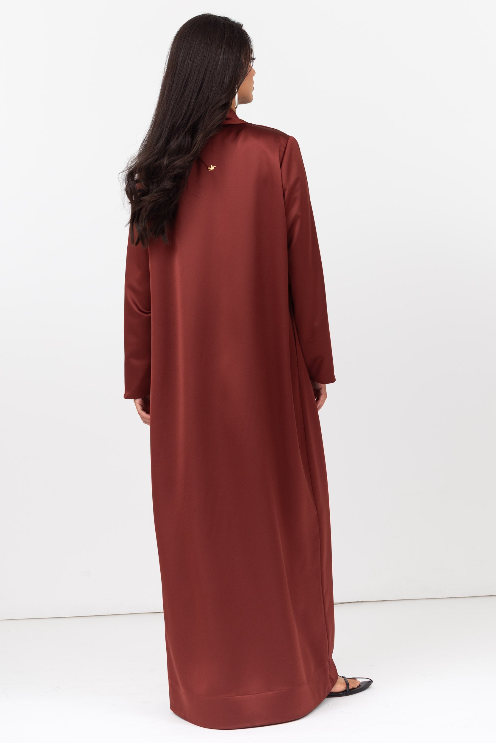 Copper Shawl Collar Abaya with Tassel-Button Details RTW