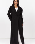 Suit Abaya with Draped Satin Sleeve in Black
