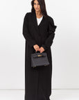 Suit Abaya with Draped Satin Sleeve in Black