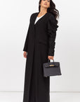 Suit Abaya with Draped Satin Sleeve in Black