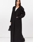 Suit Abaya with Draped Satin Sleeve in Black